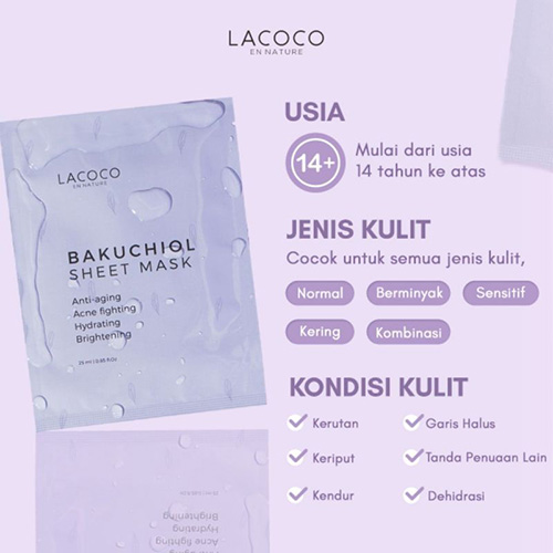 lacoco bakuchiol sheet mask jenis kulit